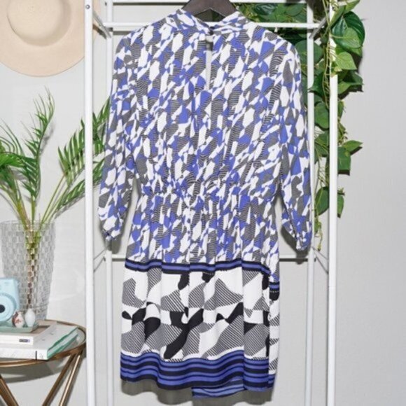 Asymmetrical Surplice Wrap Dress Geometric Print S - Picture 3 of 6